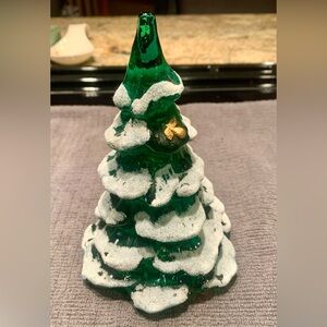 Fenton green Christmas/holiday tree with gold pear accent, flocked